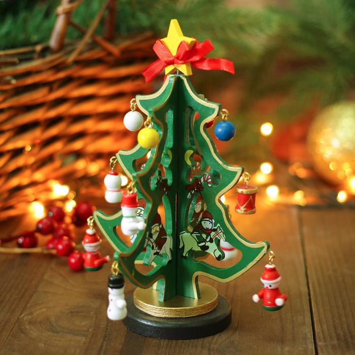 Сувенир новогодний Сувенир новогодний "Елка на подставке", с золотым контуром, 17 см, МИКС