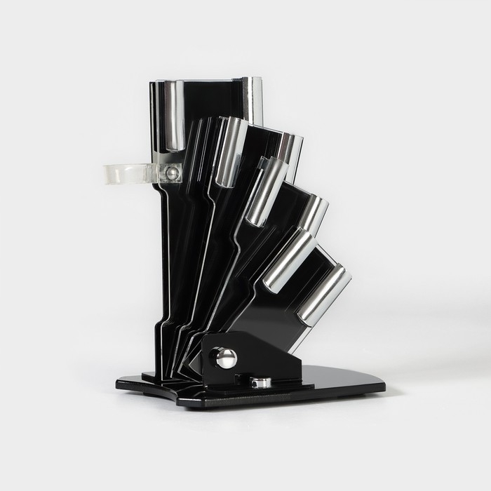 Набор кухонный &laquo;Изгиб&raquo;, 5 предметов: ножи 7,5 см, 10 см, 13 см, 15 см, овощечистка, на подставке, цвет фиолетовый