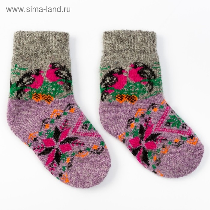 Носки детские шерстяные &laquo;Снегири&raquo;, цвет сиреневый, размер 18