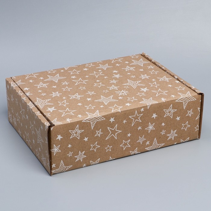 Коробка подарочная сборная, упаковка, &laquo;Звёзды&raquo;, бурый, 27 х 21 х 9 см