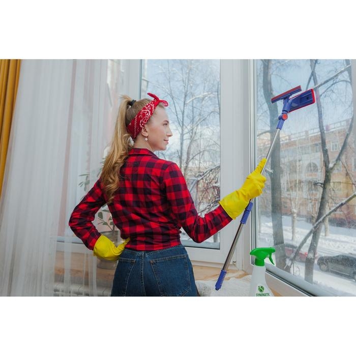 Щётка для окон Доляна, фиксатор, стальная телескопическая ручка, длина 55(83) см, водосгон силикон 18 см, насадка велюр 18&times;8 см