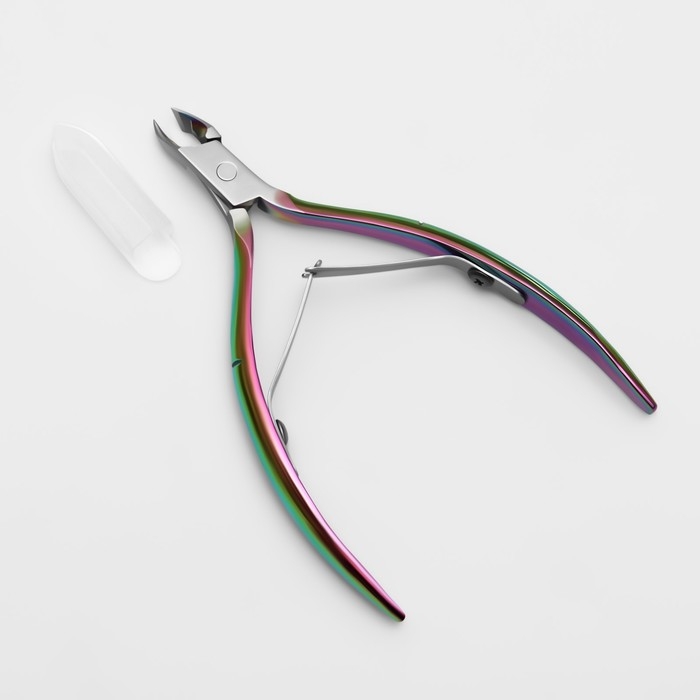 Кусачки маникюрные для кутикулы, изогнутое лезвие, двойная пружина, 10,5 см, длина лезвия - 5 мм, цвет хамелеон Кусачки маникюрные для кутикулы, изогнутое лезвие, двойная пружина, 10,5 см, длина лезвия - 5 мм, цвет хамелеон
