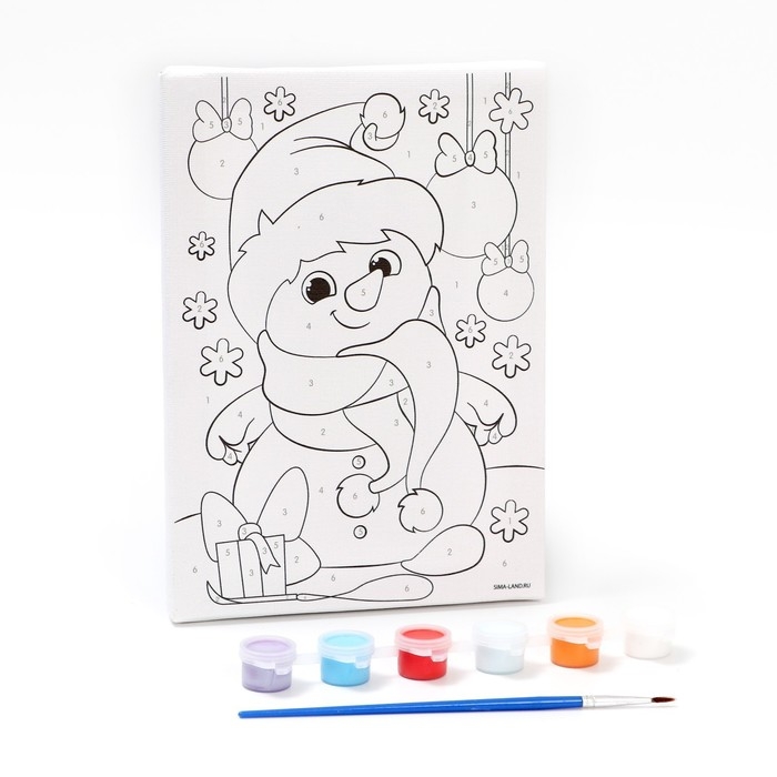 Картина по номерам на холсте с подрамником на новый год &laquo;Снеговичок с подарком&raquo;, 15 х 21 см