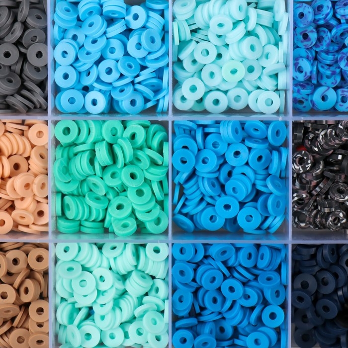 Декор для творчества пластик "Палитра синего и голубого" d=0,6 см н-р 24 цвета 18,5х13х2 см