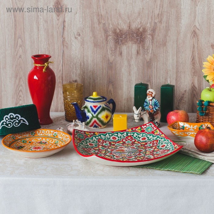 Ляган Риштанская Керамика Ляган Риштанская Керамика "Узоры", 33 см, квадратный, красный