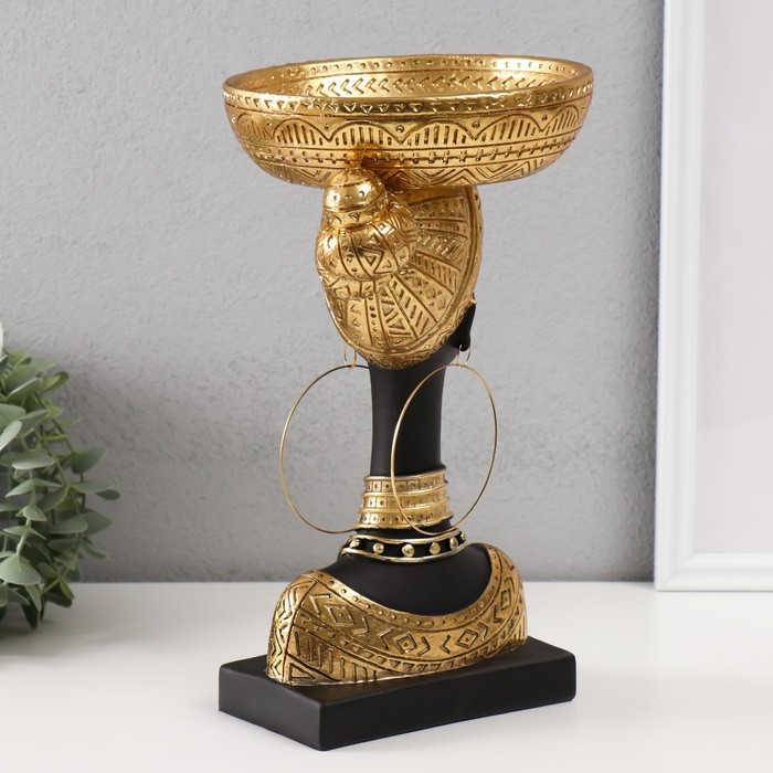 Сувенир полистоун подставка Сувенир полистоун подставка "Африканка с золотой тарелкой на голове" 30х17х17 см