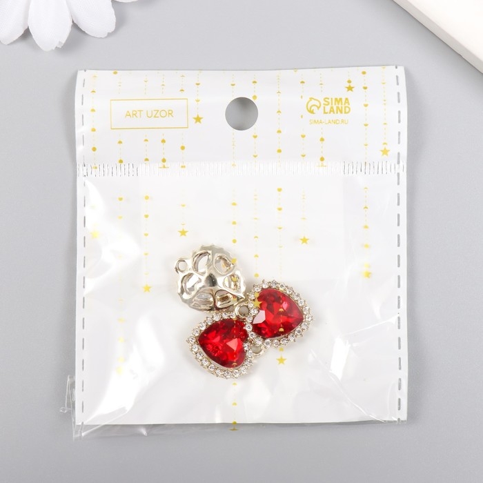 Декор для творчества металл, стразы Декор для творчества металл, стразы "Красное сердце океана" золото 1,6х1,8 см