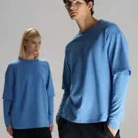 Футболка оверсайз с двойным рукавом Kosmos, синяя, размер XS/S