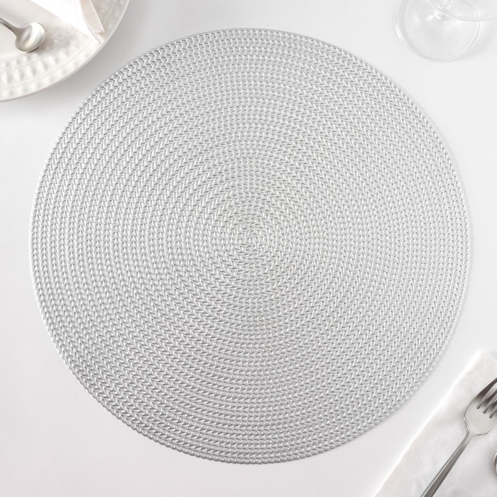 Салфетки сервировочные на стол Доляна «Тринити», d=38 см, 4 шт, цвет серебро Салфетки сервировочные на стол Доляна «Тринити», d=38 см, 4 шт, цвет серебро