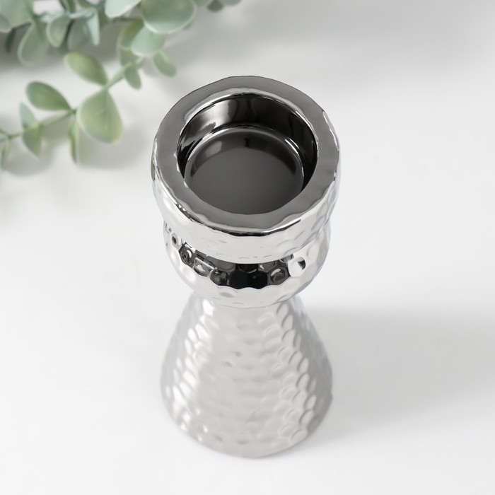 Подсвечник керамика на 1 свечу Подсвечник керамика на 1 свечу "Терра" d=3,5 см серебро 6х6х14,7 см