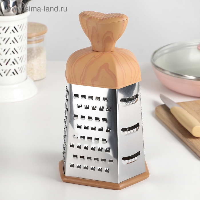 Тёрка шестигранная Доляна &laquo;Деревенька&raquo;, 12&times;11&times;22 см, цвет коричневый