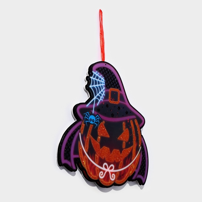 Декоративное светящиеся украшение (подвеска) Декоративное светящиеся украшение (подвеска) "Злая тыква" 25х20,5 см