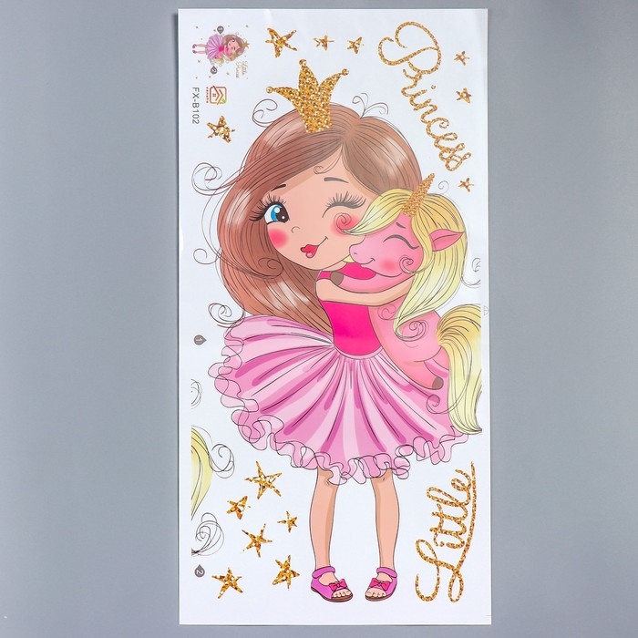 Наклейка пластик интерьерная цветная Наклейка пластик интерьерная цветная "Малышка обнимает единорога" 30х60 см