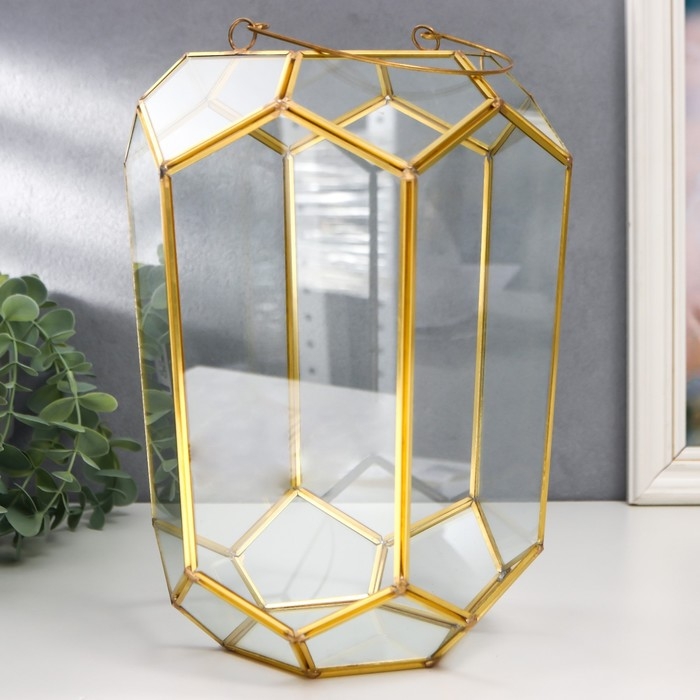 Подсвечник-ваза стекло металл на 1 свечу Подсвечник-ваза стекло металл на 1 свечу "Пятиугольные грани" золото, с ручкой 26х18х20 см