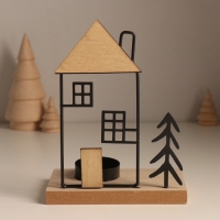 Подсвечник металл, дерево на 1 свечу "Ёлочка у домика с трубой" d=4 см 7,5х12х15,5 см Подсвечник металл, дерево на 1 свечу "Ёлочка у домика с трубой" d=4 см 7,5х12х15,5 см