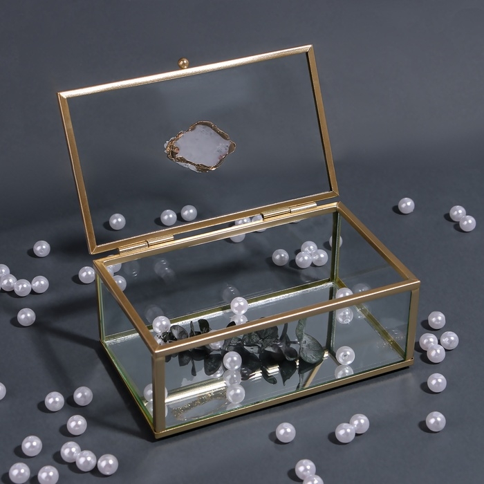 Органайзер для хранения &laquo;MOUNTAINS&raquo;, с крышкой, стеклянный, с зеркальным дном, 1 секция, 14,5 &times; 8,5 &times; 6 см, цвет прозрачный/медный