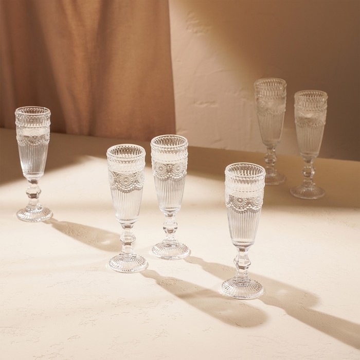 Набор бокалов для шампанскго стеклянный SL Home &laquo;Ларго&raquo;, 160 мл, 6,7&times;20 см, 6 шт, цвет прозрачный