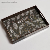 Поднос с ручками "Пёрышки", деревянный, 30х20х4,5см