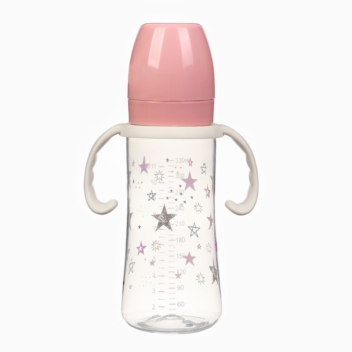 Бутылочка для кормления &Oslash;50мм ШГ, &laquo;Звезды&raquo;, 330мл, +3мес., цвет розовый, ручки молочные