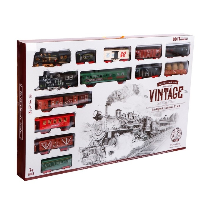 Железная дорога «Винтаж», 2 состава в комплекте, свет и звук, работает от батареек Железная дорога «Винтаж», 2 состава в комплекте, свет и звук, работает от батареек