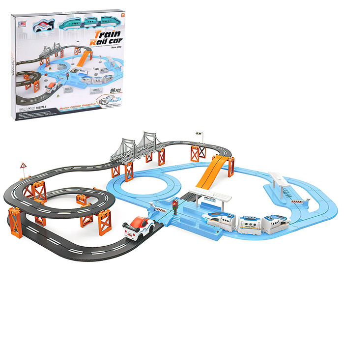 Автотрек железная дорога &laquo;Большое путешествие&raquo;, с машинкой и поездом, перекресток, светофор