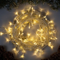 Гирлянда &laquo;Нить&raquo; 10 м, IP20, прозрачная нить, 100 LED, свечение тёплое белое, 8 режимов, 220 В