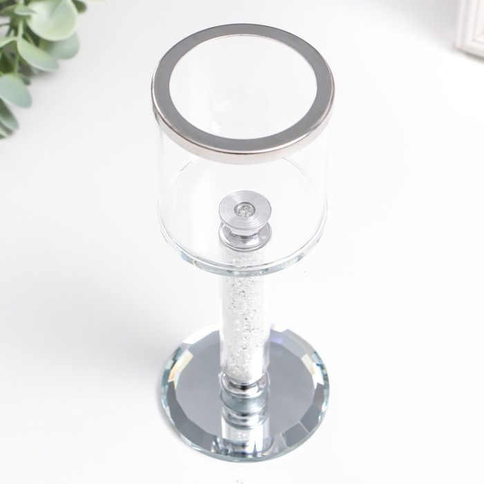 Подсвечник стекло на1 свечу "Чаша с кантом" на ножке со стразами d=4,5 см 7х7х18 см