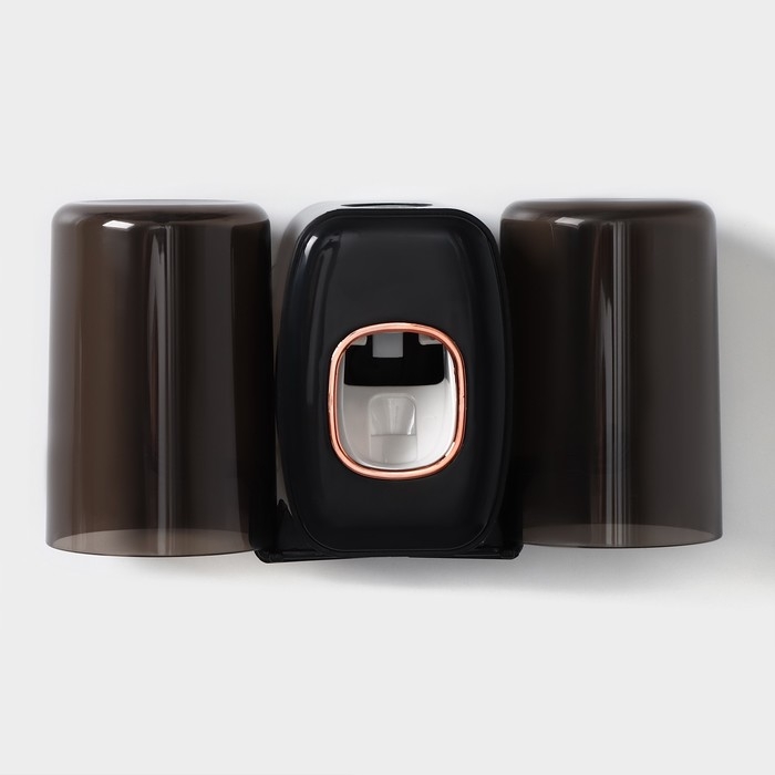 Держатель для зубных щёток с выдавливателем для зубной пасты, стакан 2 шт, 20&times;10,2&times;6,2 см, цвет чёрный