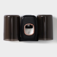 Держатель для зубных щёток с выдавливателем для зубной пасты, стакан 2 шт, 20&times;10,2&times;6,2 см, цвет чёрный