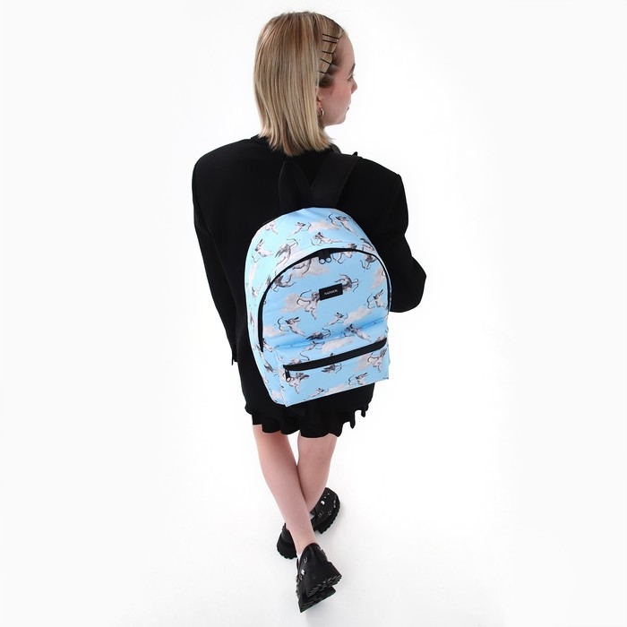 Рюкзак школьный текстильный &laquo;Ангелы&raquo;, 42х14х28 см, цвет голубой