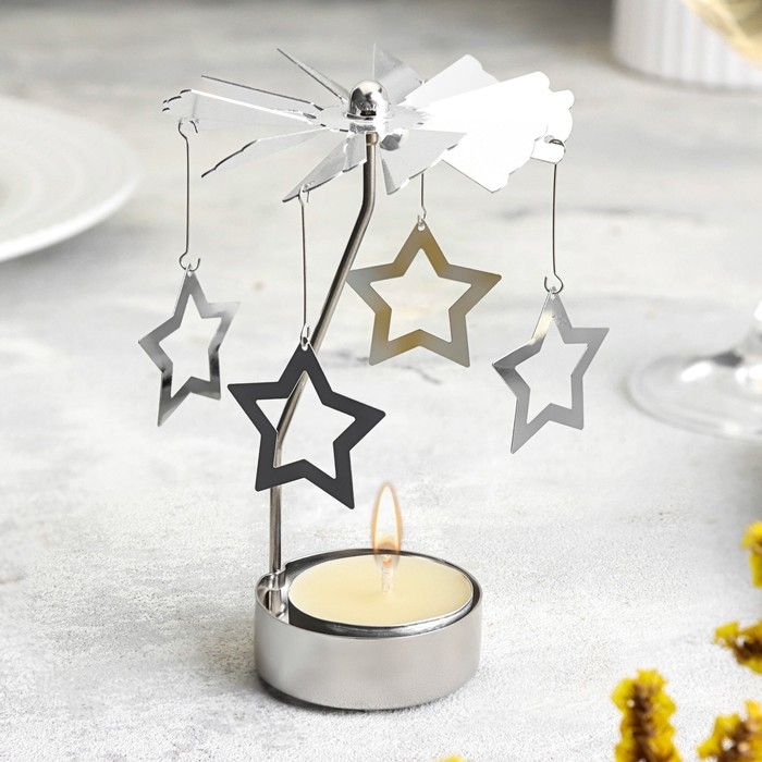 Свеча вращающаяся "Карусель со звёздами", серебрянная, металл