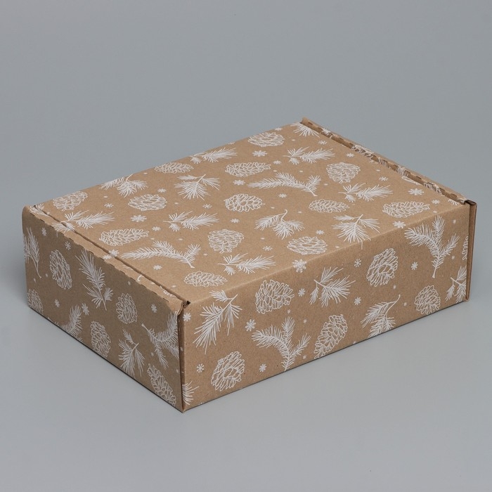Коробка новогодняя складная &laquo;Шишки&raquo;, бурый, 27 х 21 х 9 см, Новый год