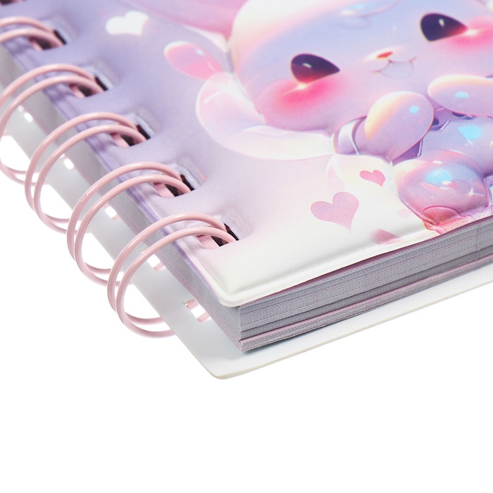 Записная книжка подарочная на гребне 80л,линия, цветной блок,обложка ПВХ 3D Зайка(10х10,5см)   10539