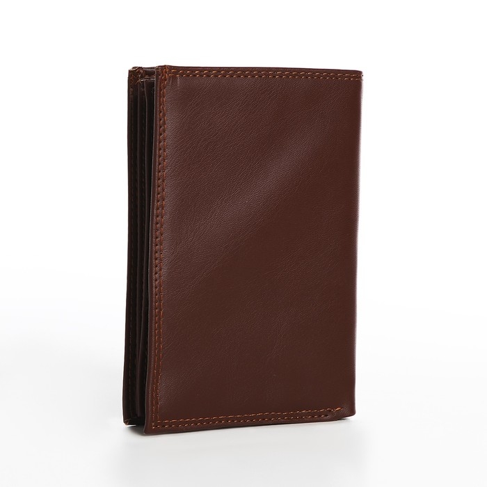 Портмоне мужское без застёжки, 3 в 1, отдел автодокументов, паспорта, карт, купюр, цвет коричневый