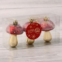 Украшение ёлочное "Праздничные грибочки" (набор 3 шт) 4,5х6 см, золотисто-красный