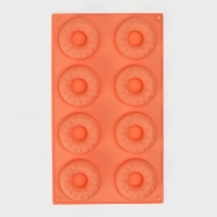 Форма для выпечки Доляна &laquo;Сладости.Пончики с кунжутом&raquo;, силикон, 28,5&times;17 см, 8 ячеек (d=6,3 см), цвет оранжевый