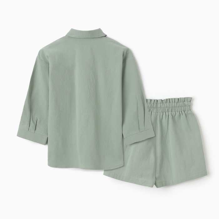 Костюм для девочки (рубашка и шорты) MINAKU, цвет оливковый, рост 122-128 см