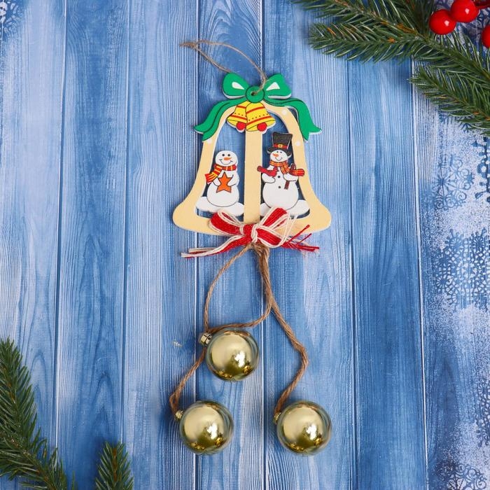 Украшение ёлочное Украшение ёлочное "Колокольчик с шариками" снеговики 9х23 см