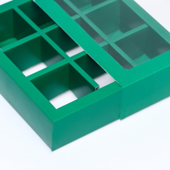 Коробка для 9 конфет, изумрудная, 14,5 х 14,5 х 3,5 см. Кондитерская упаковка