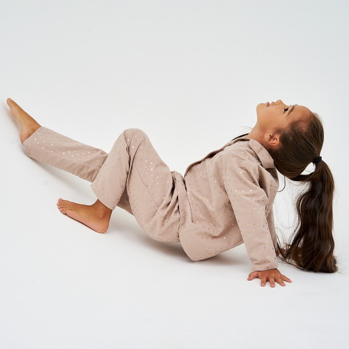 Пижама детская из фланели (рубашка, брюки) KAFTAN "Сердечки", рост 98-104, бежевый