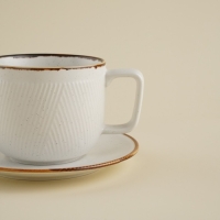 Чайная пара фарфоровая SL Home &laquo;Волна в камне&raquo;, 2 предмета: чашка 200 мл, блюдце d=12,5 см, цвет белый