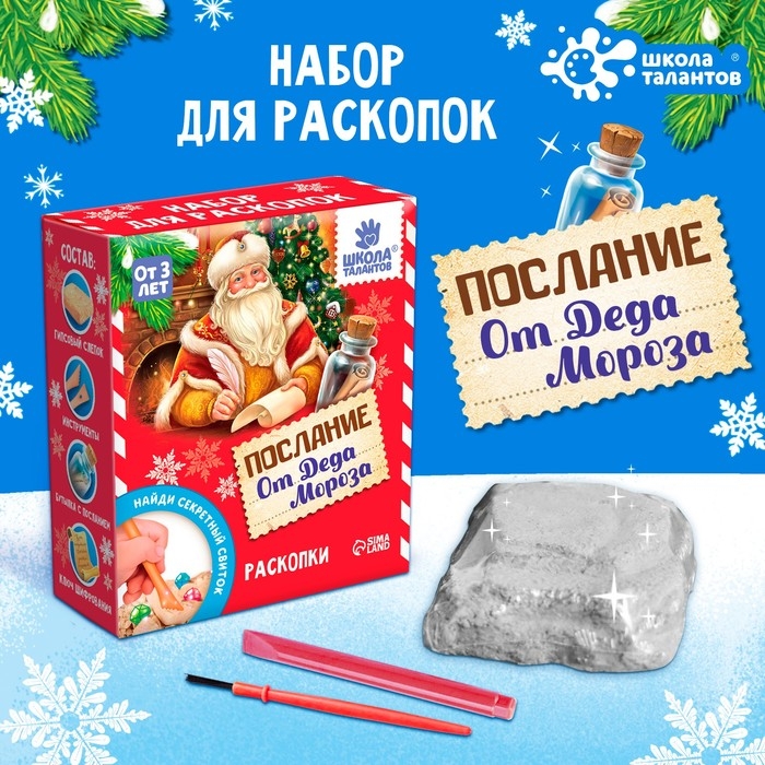 Набор для раскопок &laquo;Послание от Деда Мороза&raquo; бутылочка, камни