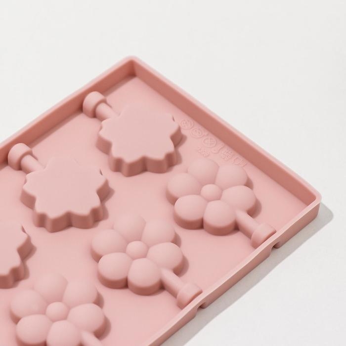 Форма для леденцов Доляна &laquo;Клумба&raquo;, силикон, 25&times;10,5&times;1 см, 12 ячеек (3,2&times;3 см), с палочками, цвет МИКС