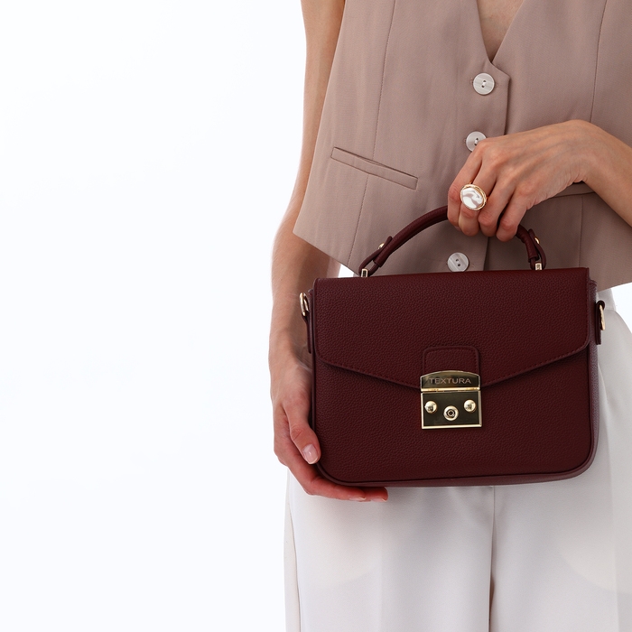 Сумка женская на клапане, TEXTURA, маленький размер, цвет бордовый Сумка женская на клапане, TEXTURA, маленький размер, цвет бордовый