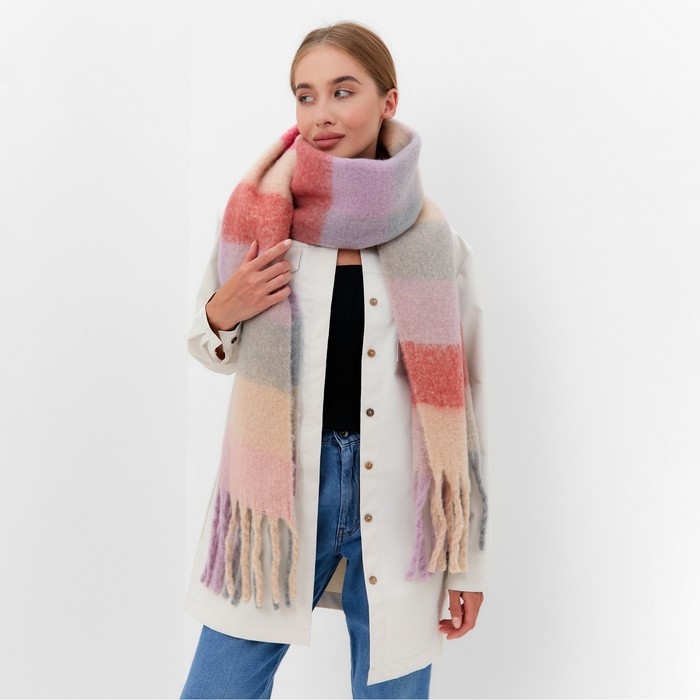 Шарф зимний объемный с кистями MINAKU клетка 210*38+18 см Шарф зимний объемный с кистями MINAKU клетка 210*38+18 см