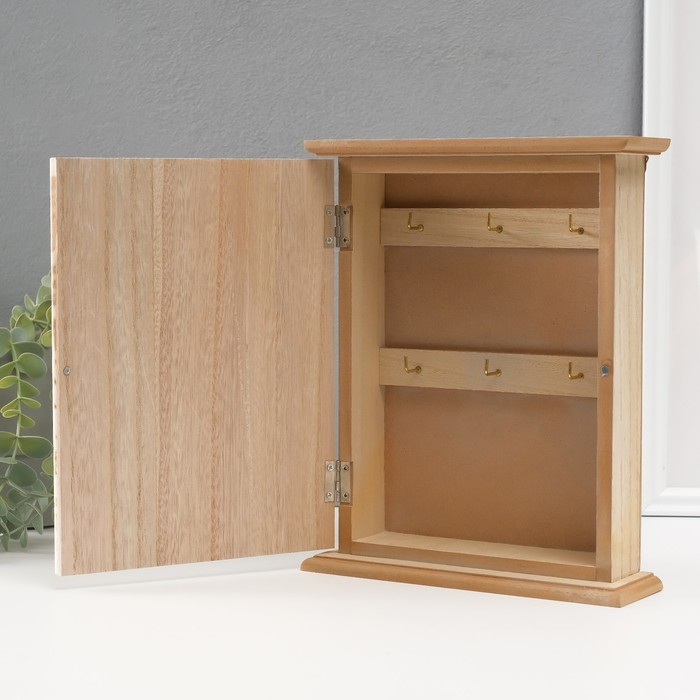 Ключница дерево 6 крючков "Белые пальмовые листья" 25,5х20,5х6,5 см   МИКС