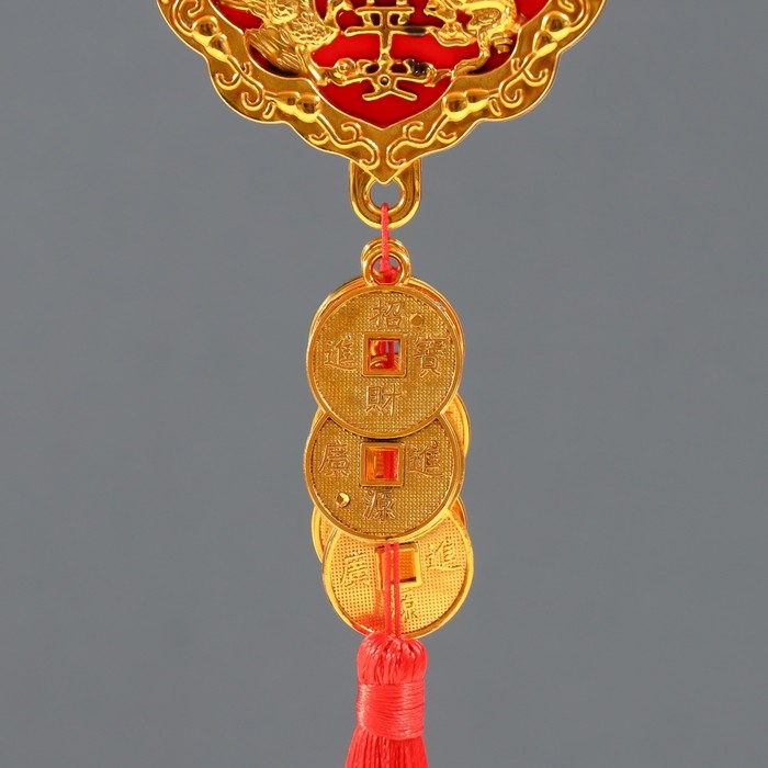 Подвеска пластик, текстиль "Дракон и феникс" 8 монет 1,8х7х37 см