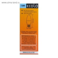 Лампа светодиодная Ecola "свеча", Е27, 7 Вт, 6000 К, 103х37 мм