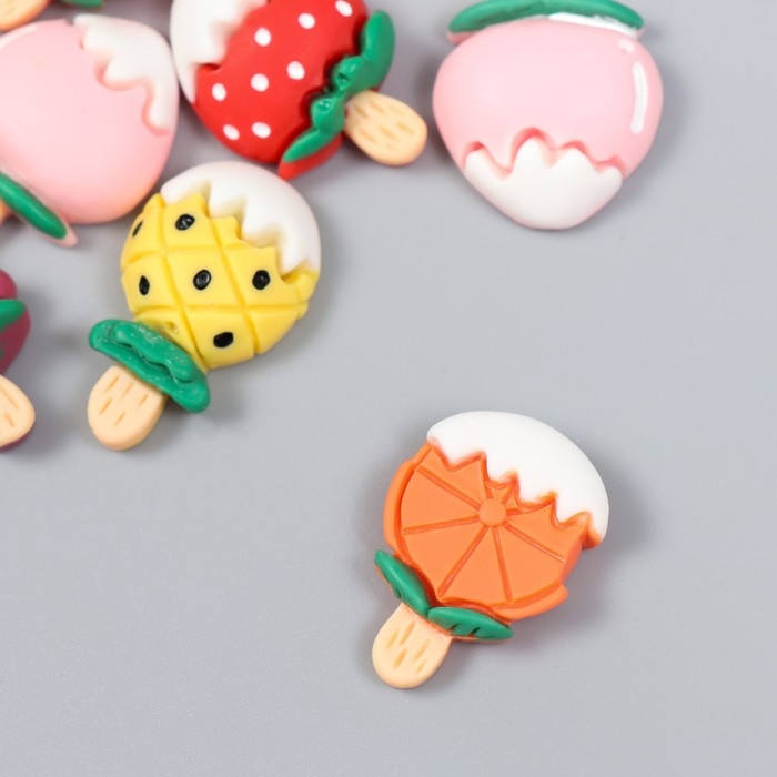 Декор для творчества пластик "Фруктики на палочке" набор 10 шт 2,1х1,4 см