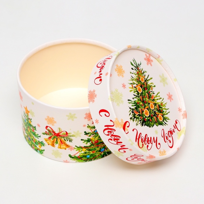 Новый год. Коробка подарочная новогодняя для макарун тубус без окна "Ёлки", 13 х 8,5 см.